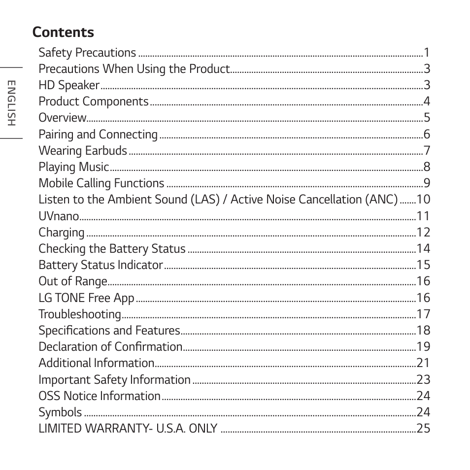 LG TONE Free FP8 UVnano True Wireless In-Ear Headphones (Charcoal Black) User Manual | Page 2 / 62