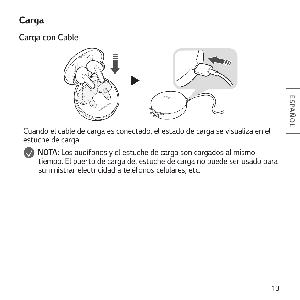 Carga | LG TONE Free FP8 UVnano True Wireless In-Ear Headphones (Charcoal Black) User Manual | Page 49 / 62