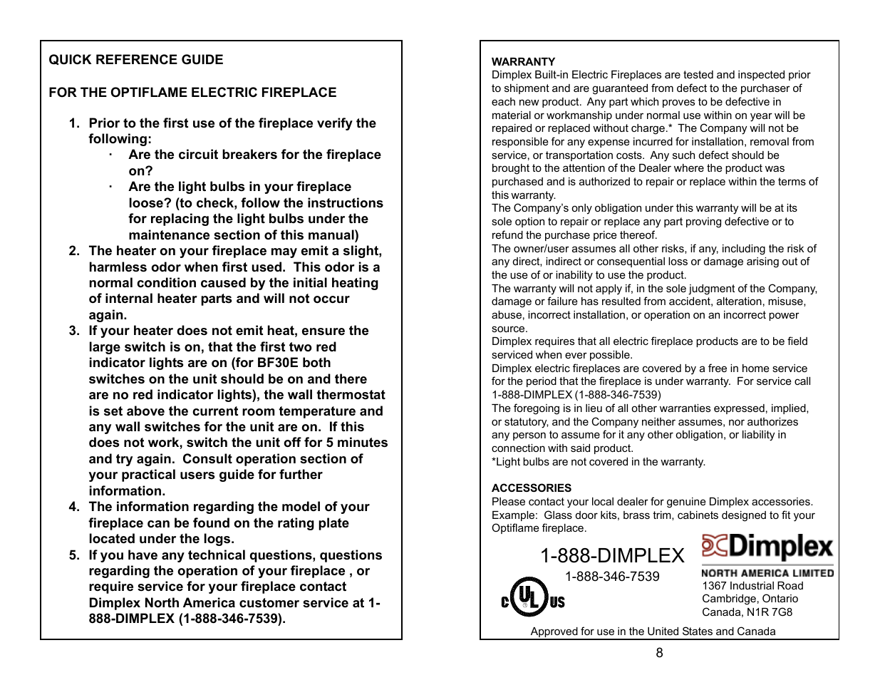 888-dimplex | Dimplex Indoor Electric Fireplace User Manual | Page 2 / 6