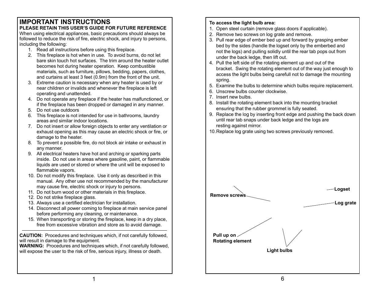 Important instructions | Dimplex Indoor Electric Fireplace User Manual | Page 4 / 6