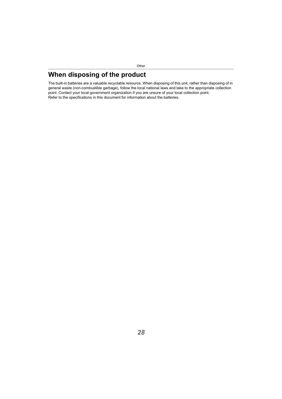 When disposing of the product, 28 when disposing of the product | Panasonic RZ-S300W True Wireless In-Ear Headphones (Green) User Manual | Page 28 / 30