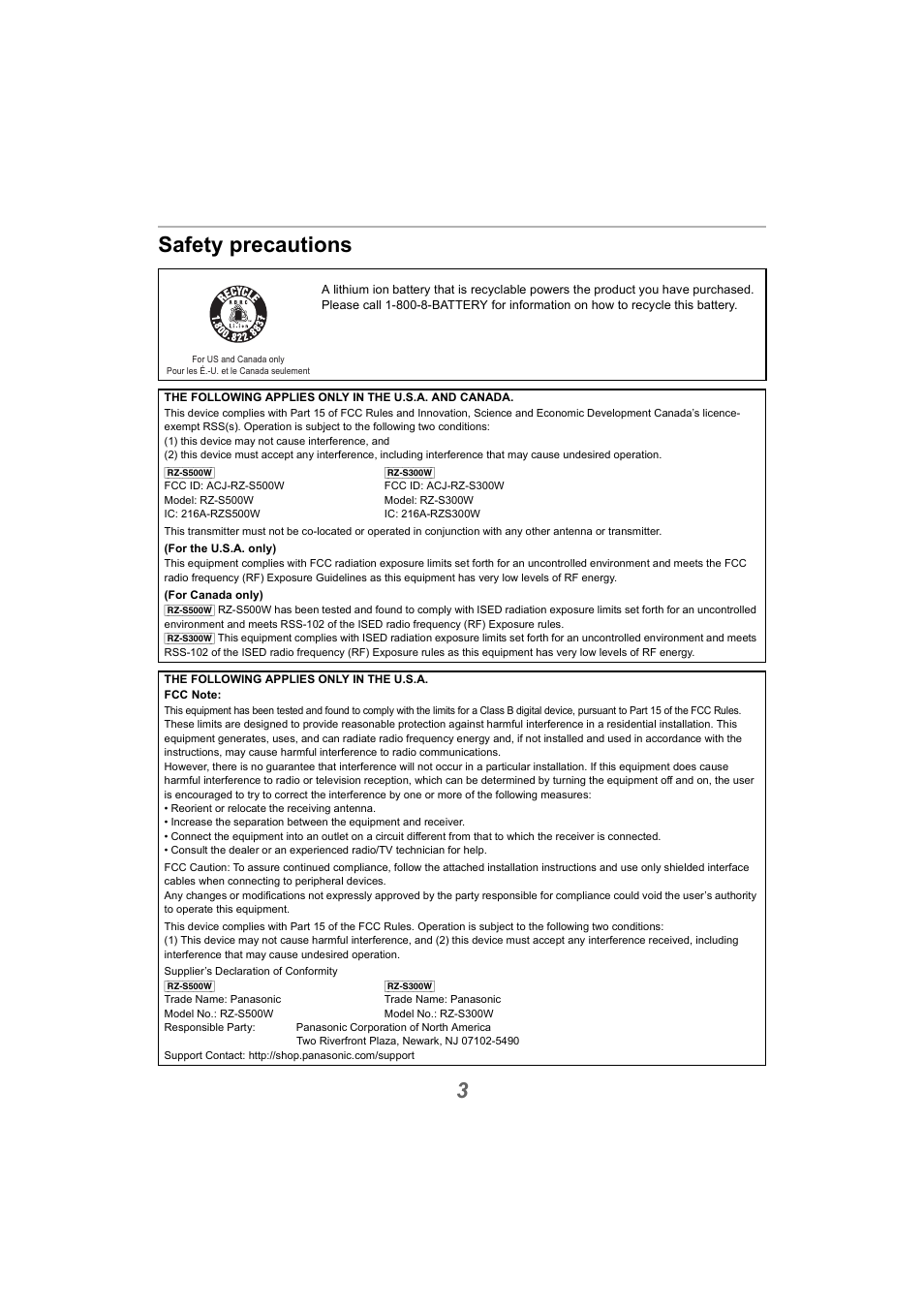 Safety precautions, 3safety precautions | Panasonic RZ-S300W True Wireless In-Ear Headphones (Green) User Manual | Page 3 / 30