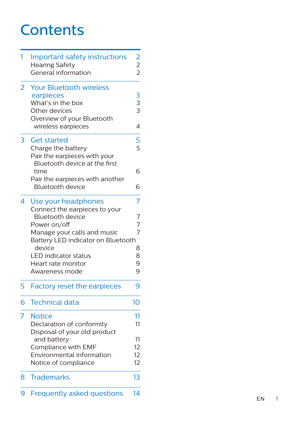 Philips A7306 True Wireless In-Ear Sport Headphones User Manual | Page 2 / 17