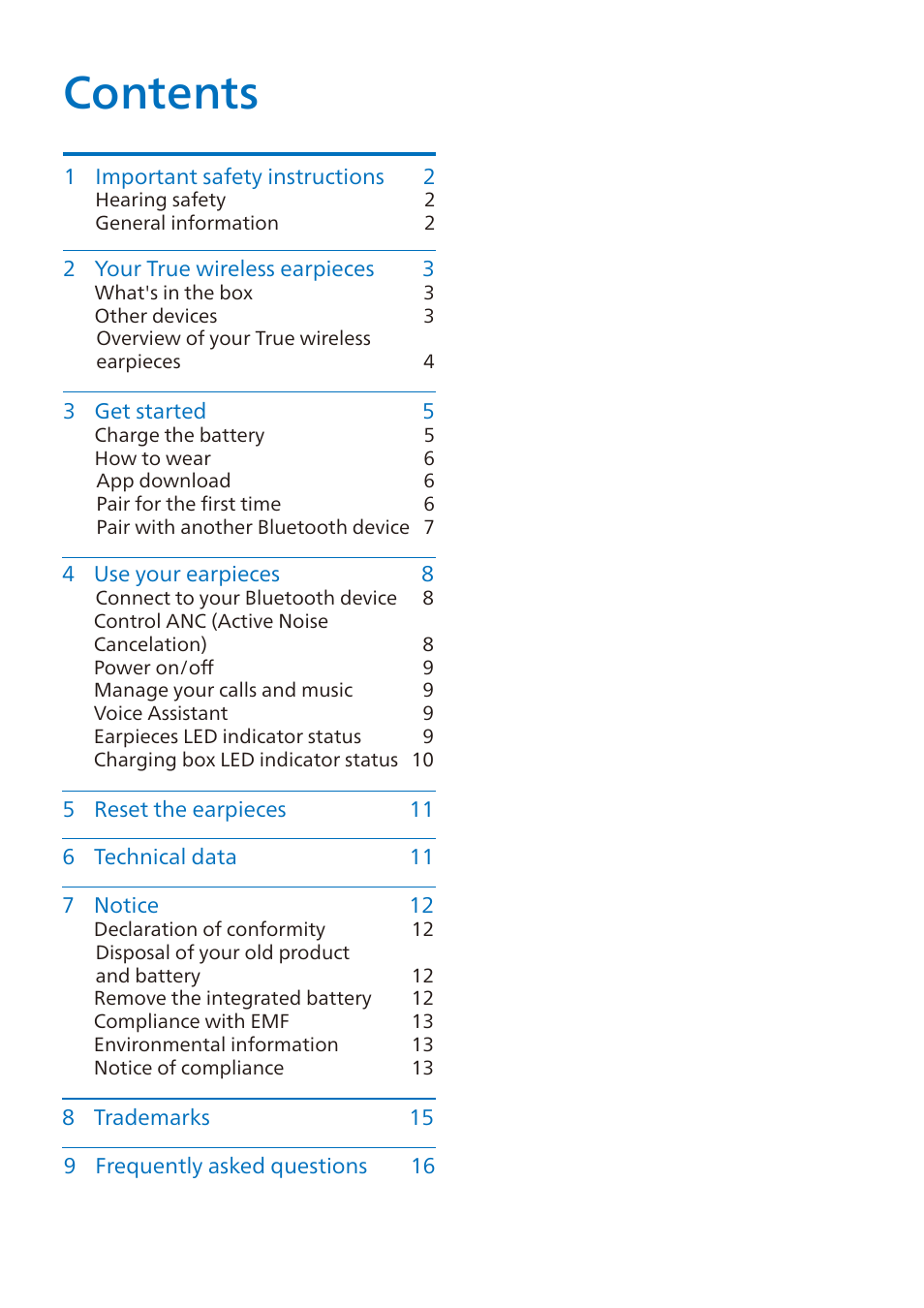 Philips TAA7507 True Wireless Noise-Canceling In-Ear Sports Headphones (Black) User Manual | Page 2 / 18