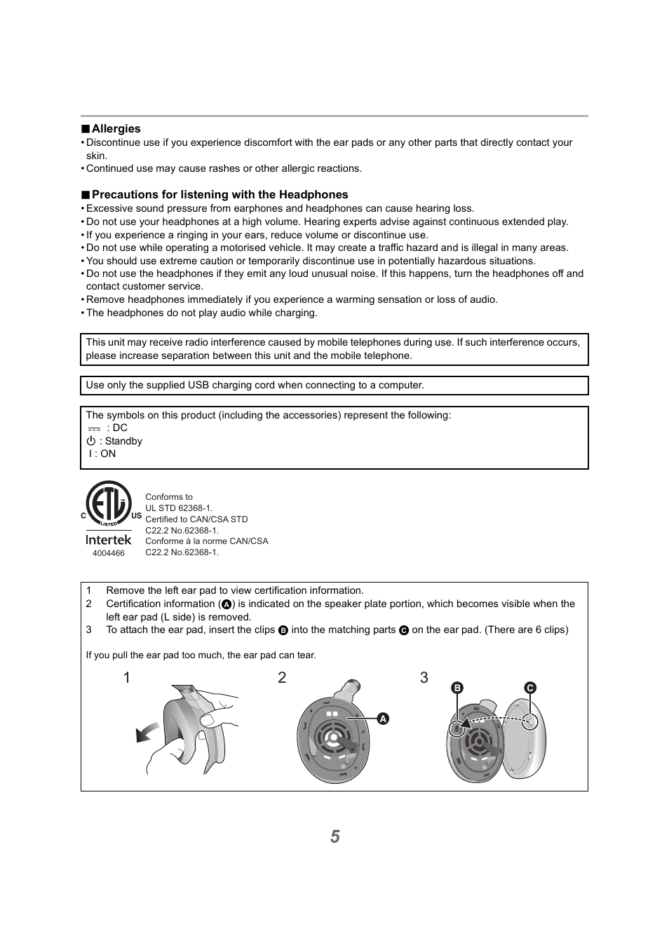 Technics EAH-A800 Noise-Canceling Wireless Over-Ear Headphones (Black) User Manual | Page 5 / 33