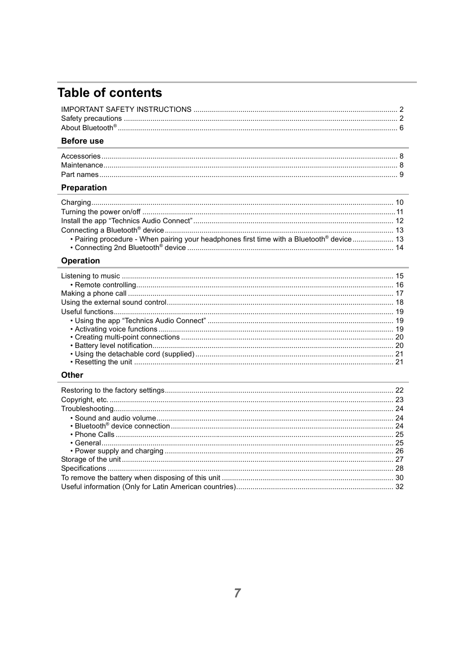 Technics EAH-A800 Noise-Canceling Wireless Over-Ear Headphones (Black) User Manual | Page 7 / 33