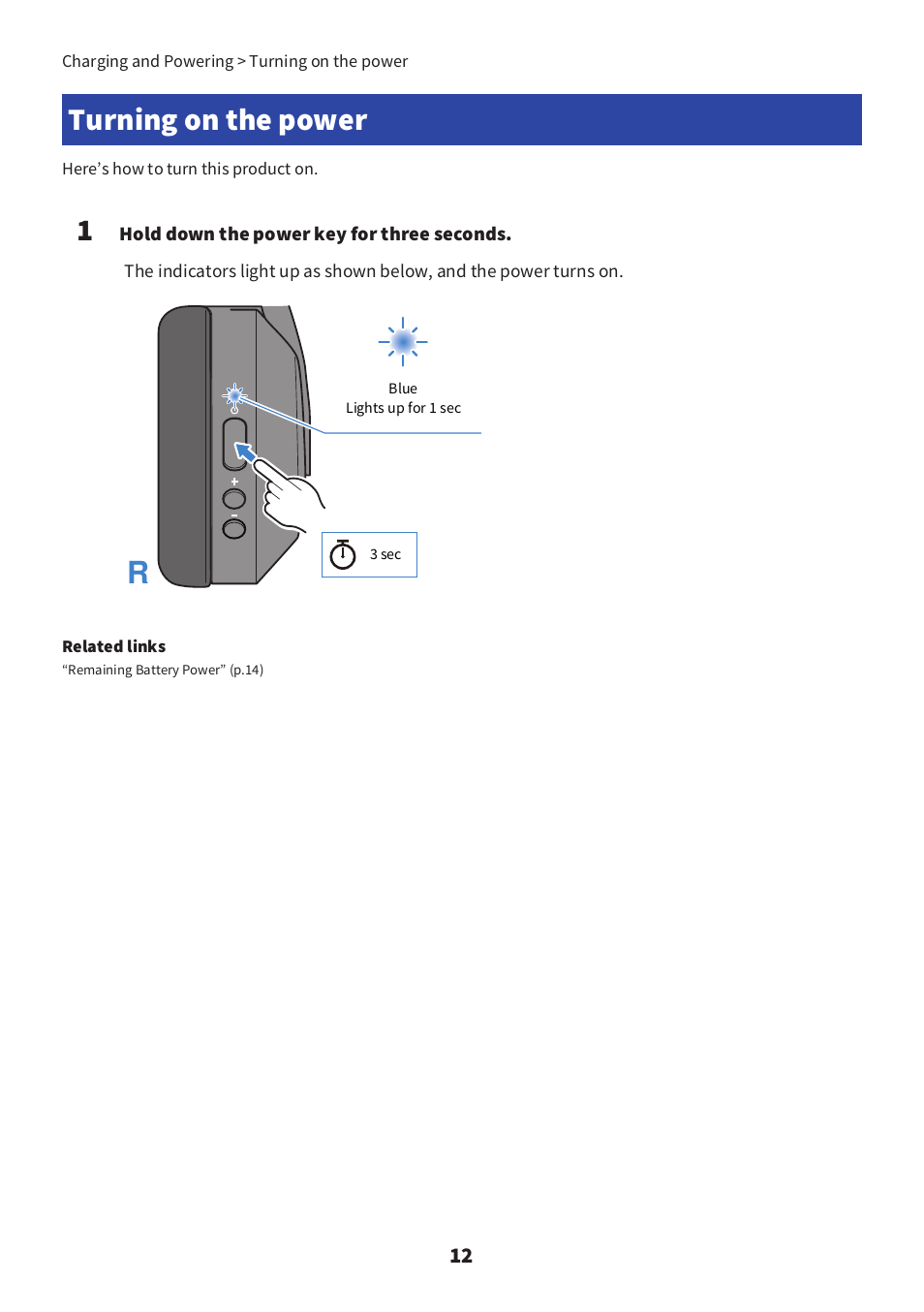 Turning on the power | Yamaha YH-E700B Wireless Noise-Cancelling Over-Ear Bluetooth Headphones (Black) User Manual | Page 12 / 55