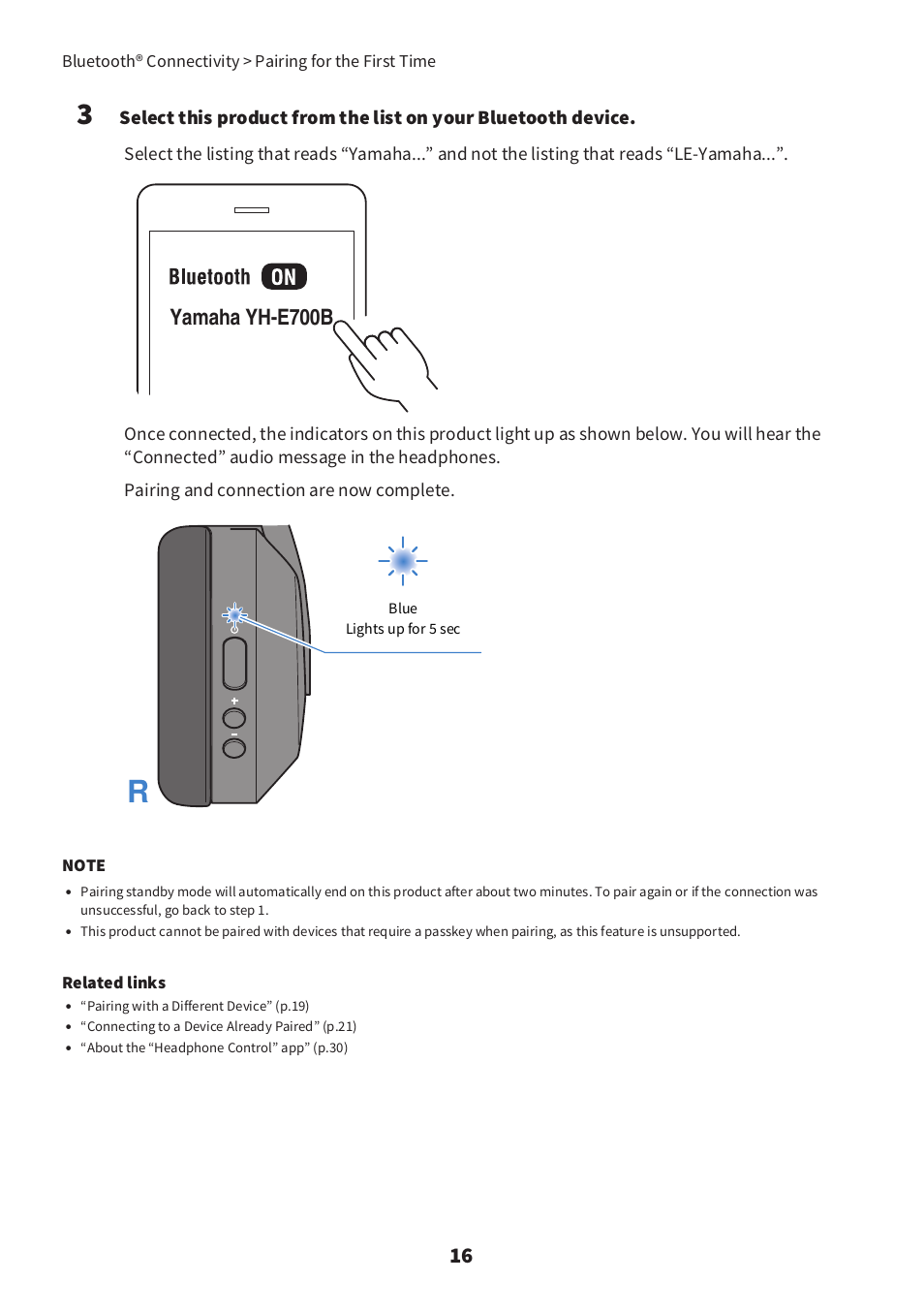 Yamaha yh-e700b | Yamaha YH-E700B Wireless Noise-Cancelling Over-Ear Bluetooth Headphones (Black) User Manual | Page 16 / 55