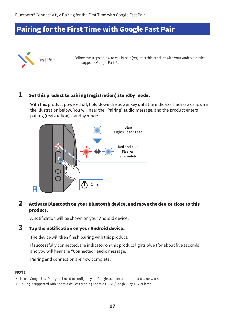 Pairing for the first time with google fast pair | Yamaha YH-E700B Wireless Noise-Cancelling Over-Ear Bluetooth Headphones (Black) User Manual | Page 17 / 55