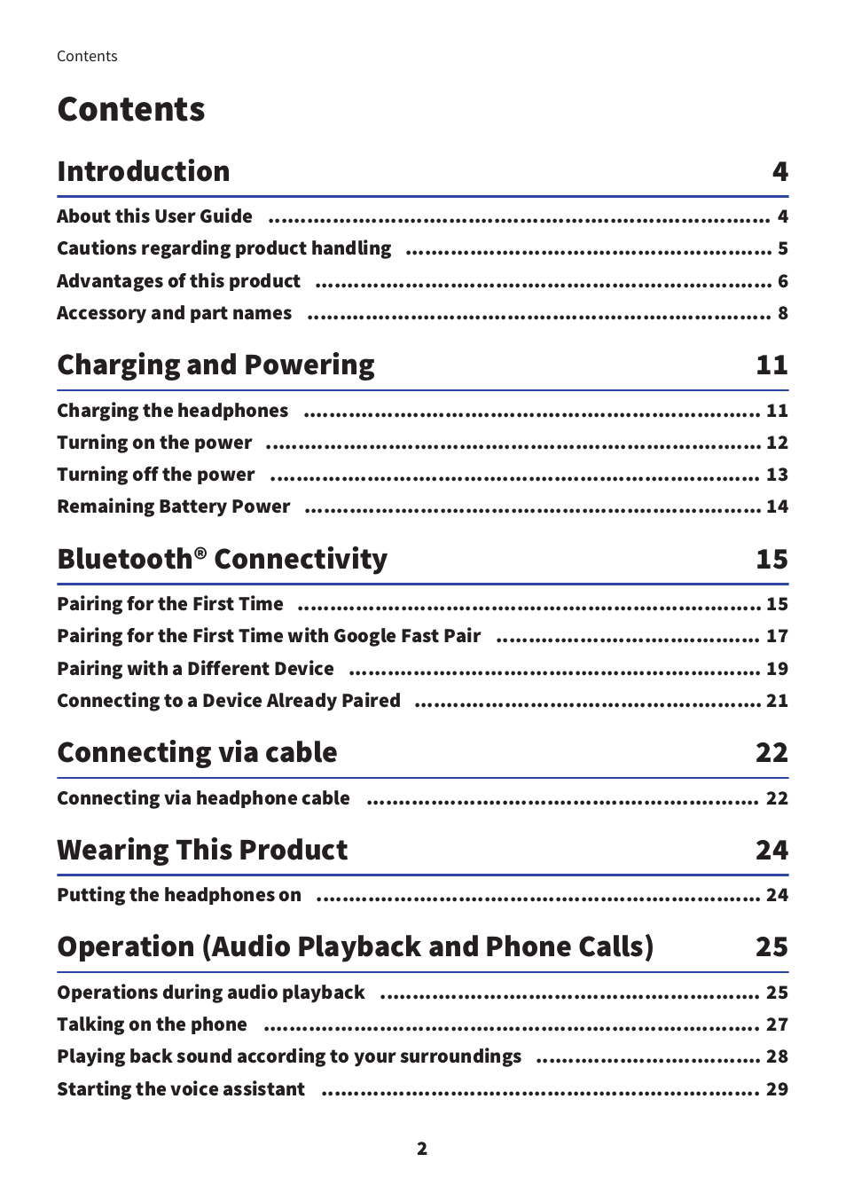 Yamaha YH-E700B Wireless Noise-Cancelling Over-Ear Bluetooth Headphones (Black) User Manual | Page 2 / 55