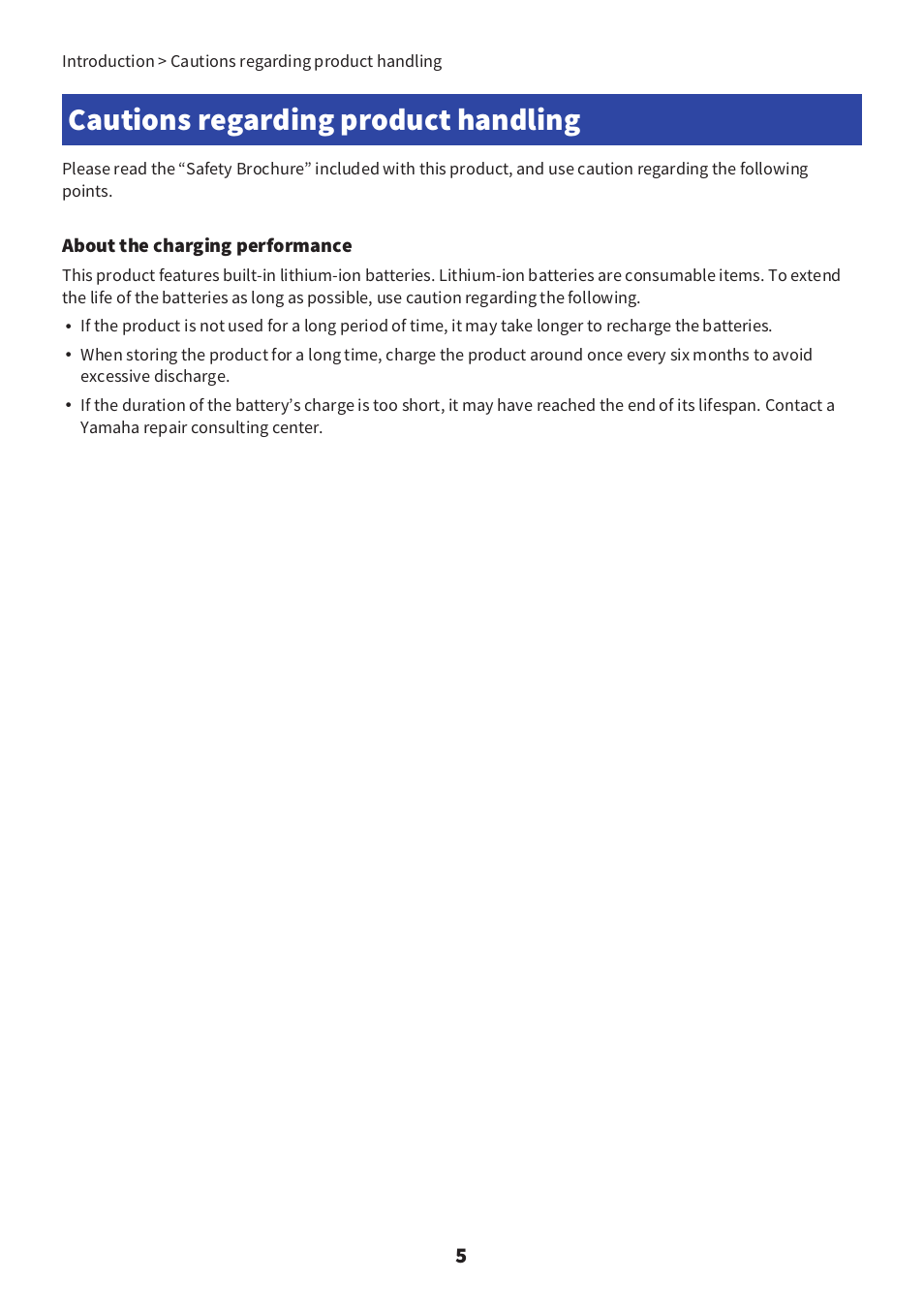 Cautions regarding product handling | Yamaha YH-E700B Wireless Noise-Cancelling Over-Ear Bluetooth Headphones (Black) User Manual | Page 5 / 55