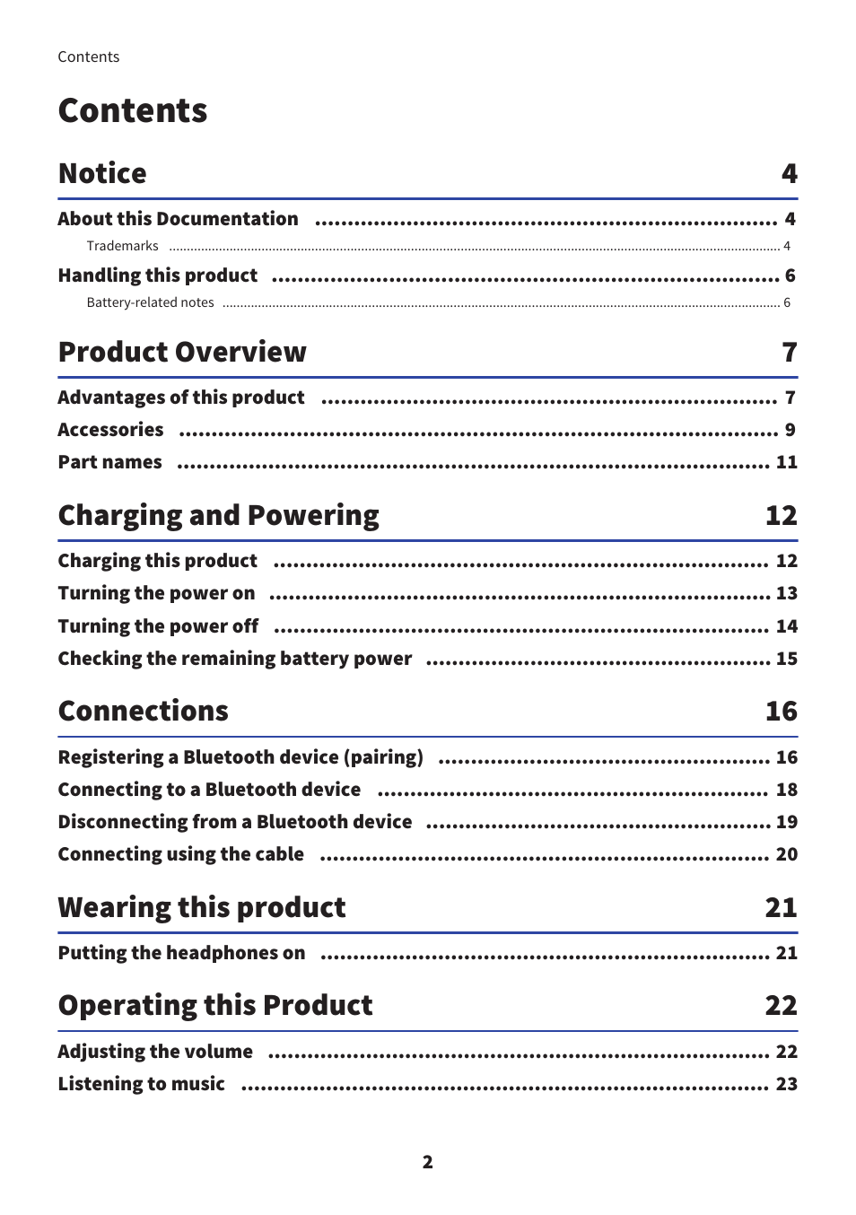 Yamaha YH-L700A Noise-Canceling Wireless Over-Ear Headphones User Manual | Page 2 / 47