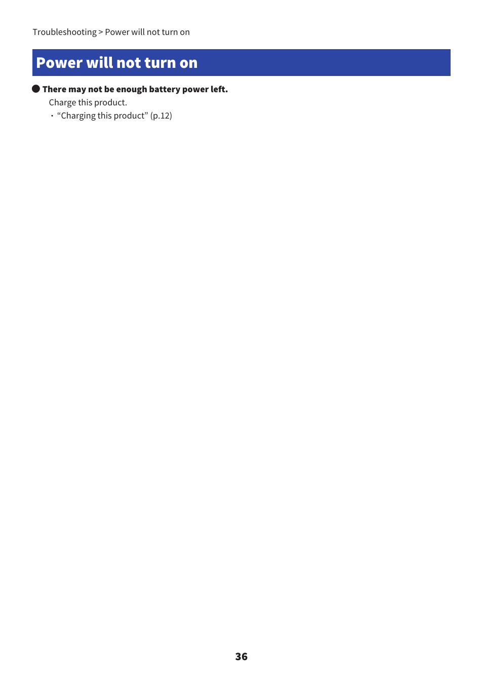 Power will not turn on, Power will not turn on” (p.36) | Yamaha YH-L700A Noise-Canceling Wireless Over-Ear Headphones User Manual | Page 36 / 47