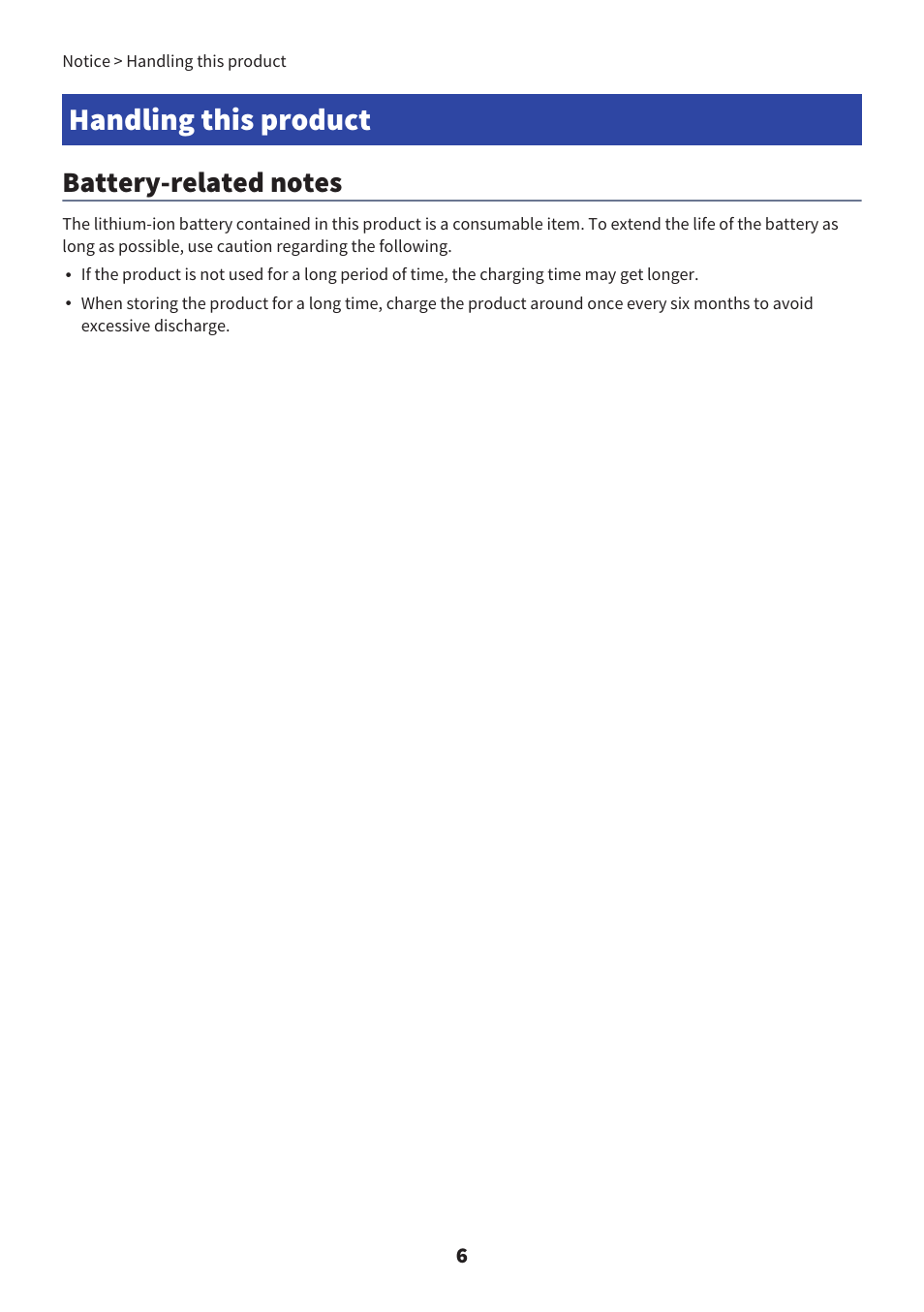 Handling this product, Battery-related notes | Yamaha YH-L700A Noise-Canceling Wireless Over-Ear Headphones User Manual | Page 6 / 47