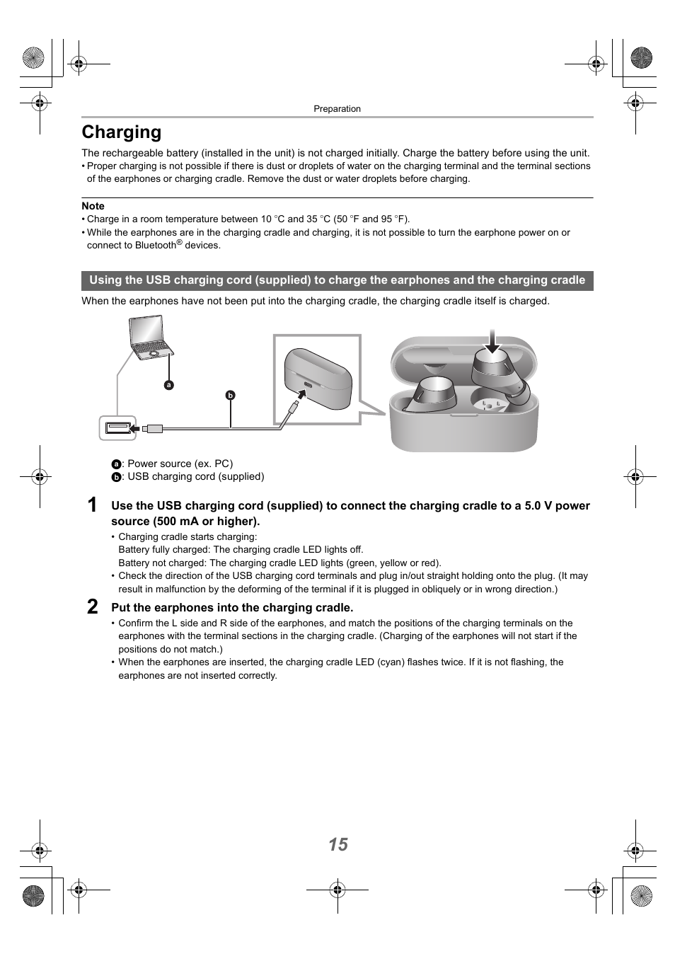 Preparation, Charging, Age 15 | 15, “charging”), 15 charging | Technics EAH-AZ40 True Wireless In-Ear Headphones (Rose Gold) User Manual | Page 15 / 42