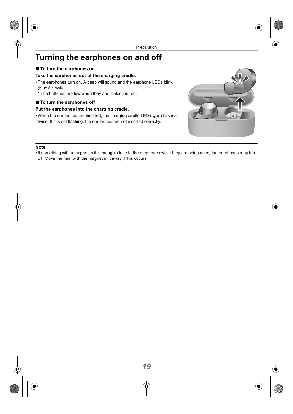 Turning the earphones on and off, 19 turning the earphones on and off | Technics EAH-AZ40 True Wireless In-Ear Headphones (Rose Gold) User Manual | Page 19 / 42