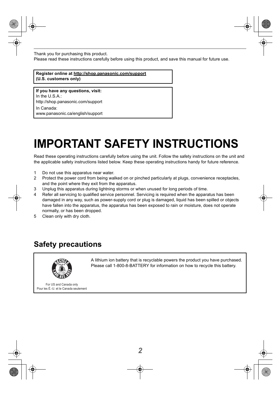 Important safety instructions, Safety precautions | Technics EAH-AZ40 True Wireless In-Ear Headphones (Rose Gold) User Manual | Page 2 / 42