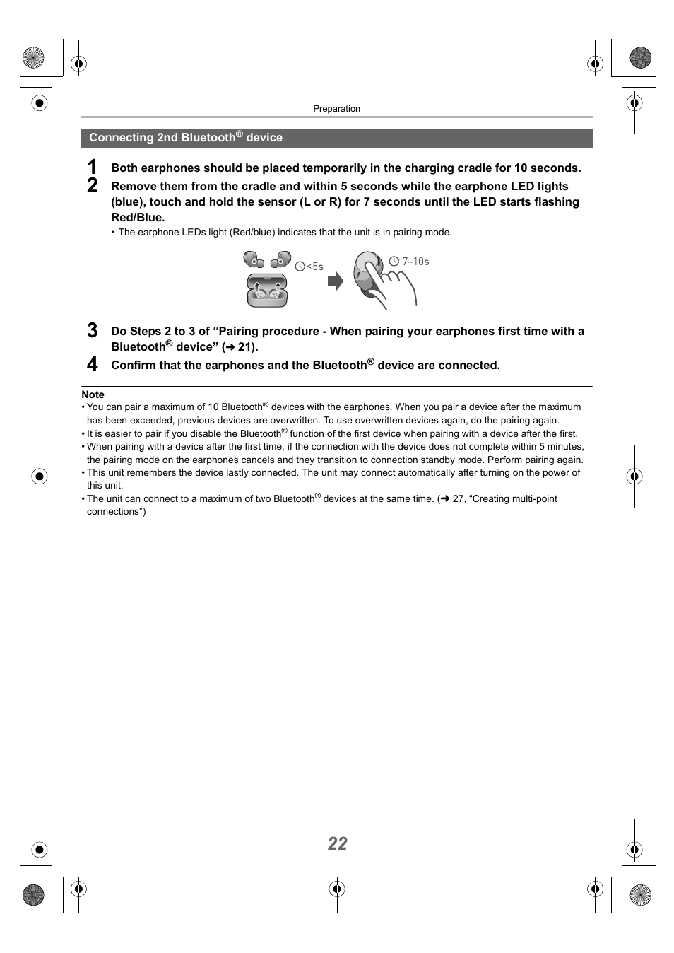 Connecting 2nd bluetooth® device, Connecting 2nd bluetooth, Device | Technics EAH-AZ40 True Wireless In-Ear Headphones (Rose Gold) User Manual | Page 22 / 42