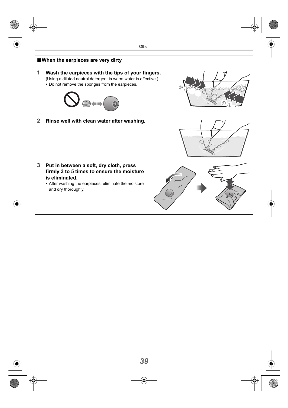 39, “when the, Earpieces are very dirty”) | Technics EAH-AZ40 True Wireless In-Ear Headphones (Rose Gold) User Manual | Page 39 / 42