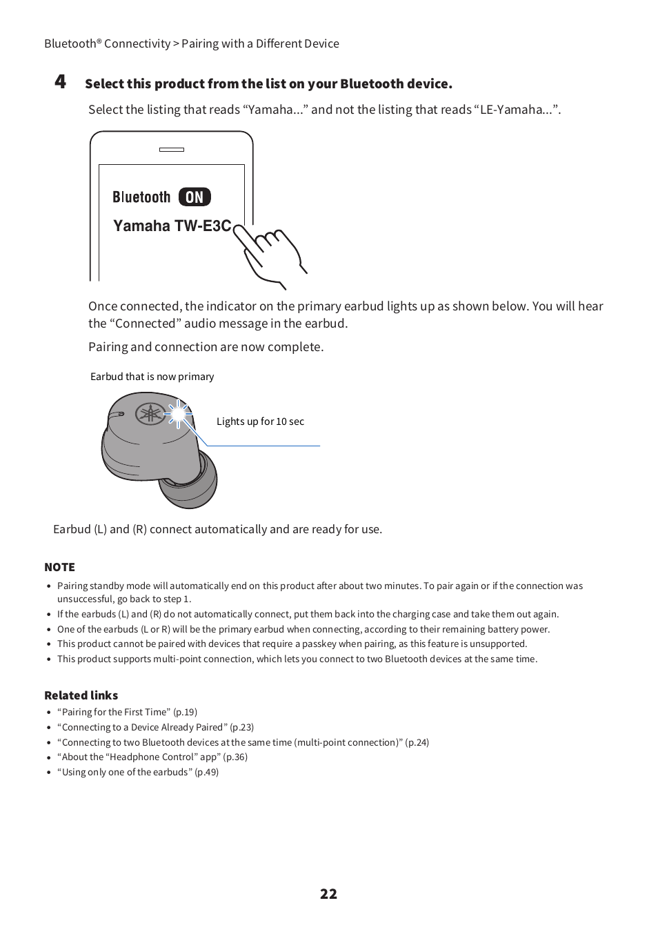 Yamaha tw-e3c, Related links | Yamaha TW-E3C True Wireless Earbuds (Red) User Manual | Page 22 / 62