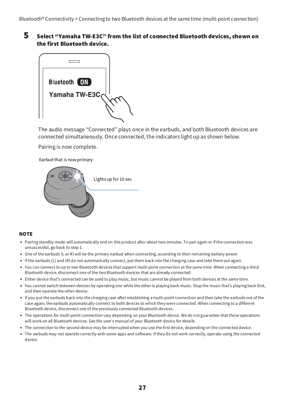 Yamaha tw-e3c | Yamaha TW-E3C True Wireless Earbuds (Red) User Manual | Page 27 / 62