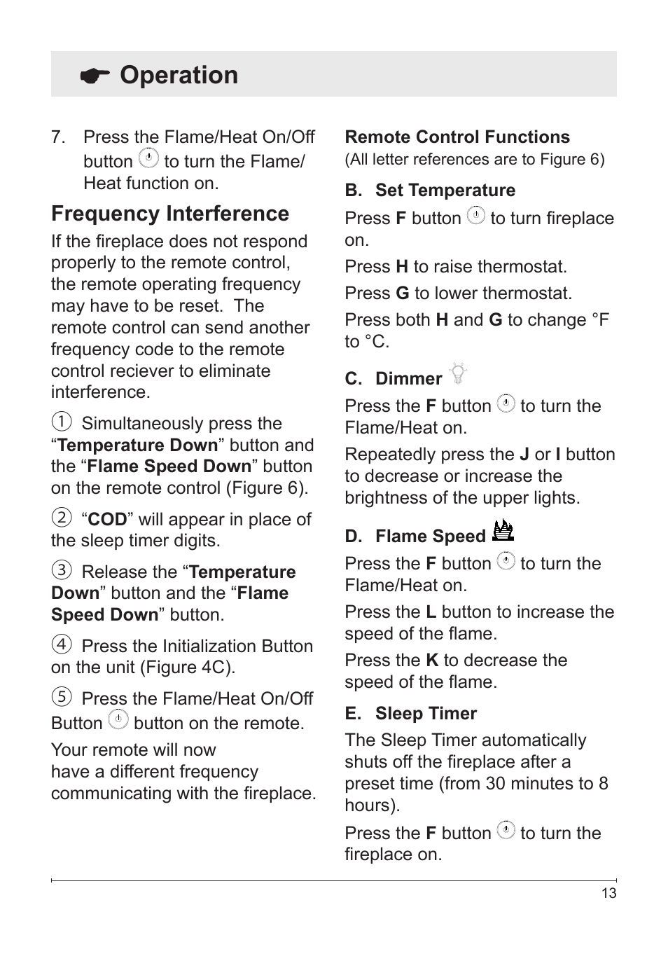 Operation, Frequency interference | Dimplex DF3033ST User Manual | Page 13 / 22