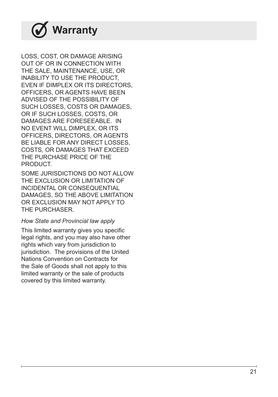 Warranty | Dimplex DF3033ST User Manual | Page 21 / 22