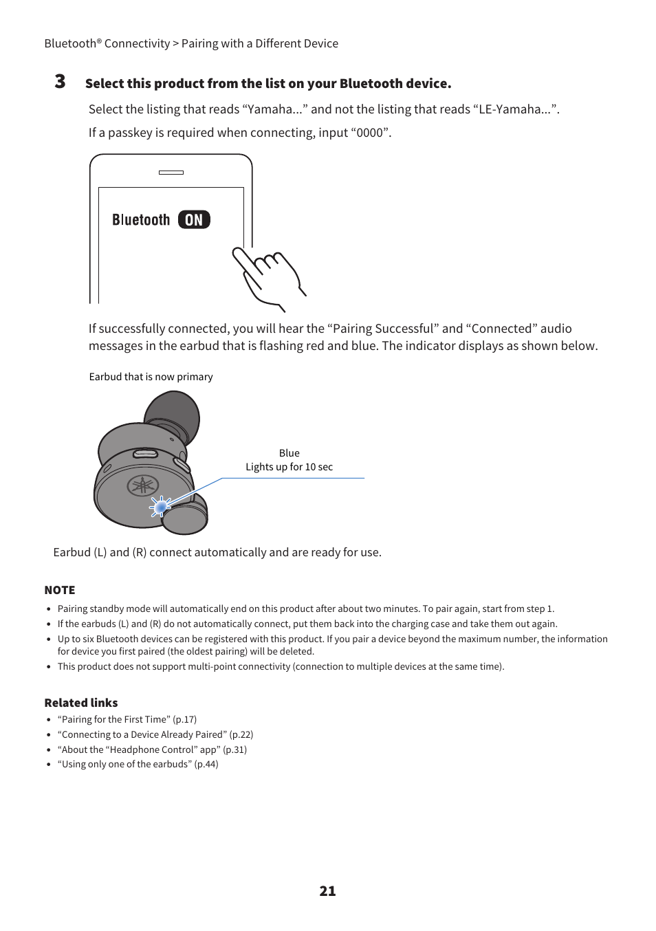 Yamaha tw-e7b, Related links | Yamaha TW-E7B Noise-Canceling True Wireless In-Ear Headphones (White) User Manual | Page 21 / 56