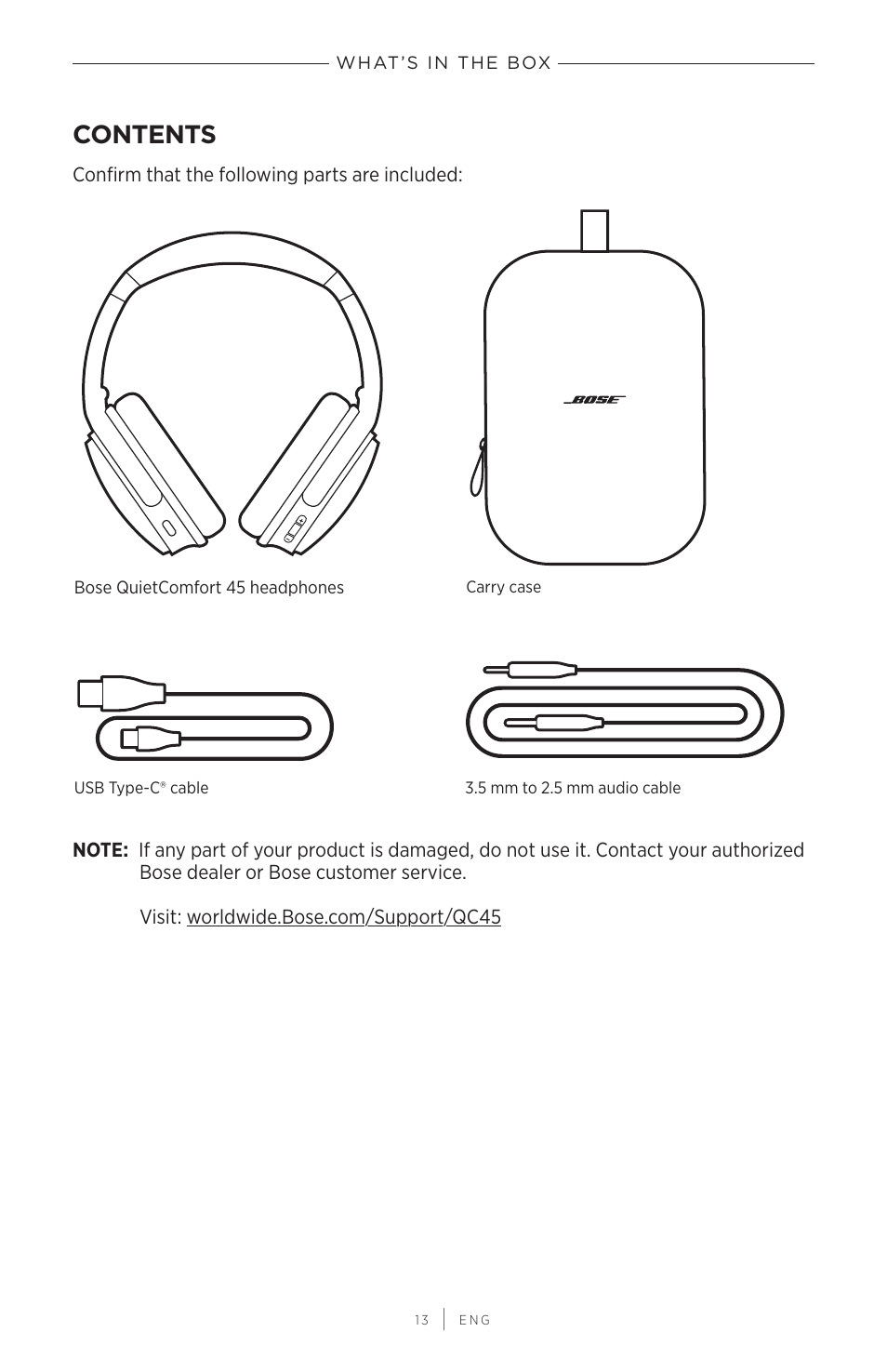 Bose QuietComfort 45 Noise-Canceling Wireless Over-Ear Headphones (White Smoke) User Manual | Page 13 / 40