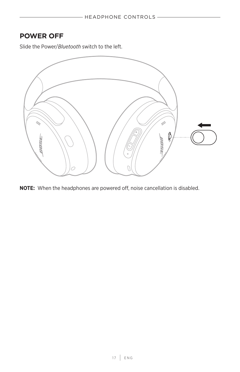 Power off | Bose QuietComfort 45 Noise-Canceling Wireless Over-Ear Headphones (White Smoke) User Manual | Page 17 / 40