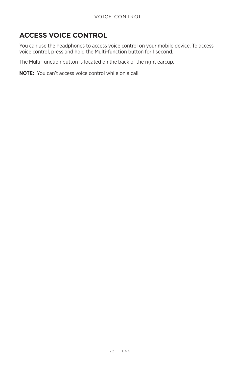 Voice control, Access voice control | Bose QuietComfort 45 Noise-Canceling Wireless Over-Ear Headphones (White Smoke) User Manual | Page 22 / 40