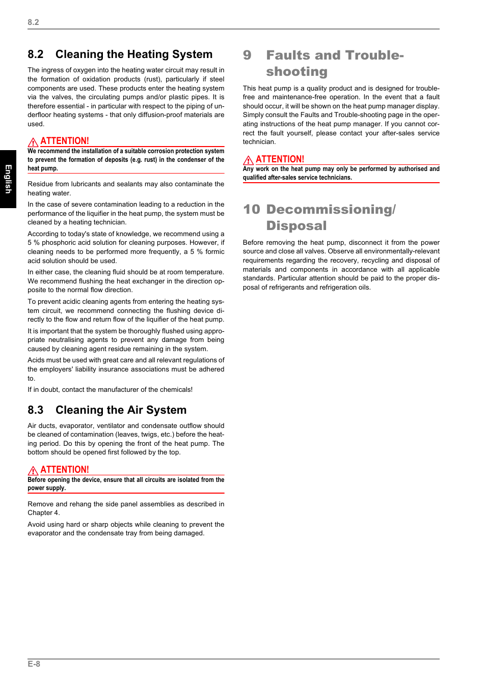 2 cleaning the heating system, 3 cleaning the air system, 9 faults and trouble- shooting | 10 decommissioning/ disposal | Dimplex LI 11MS User Manual | Page 20 / 44