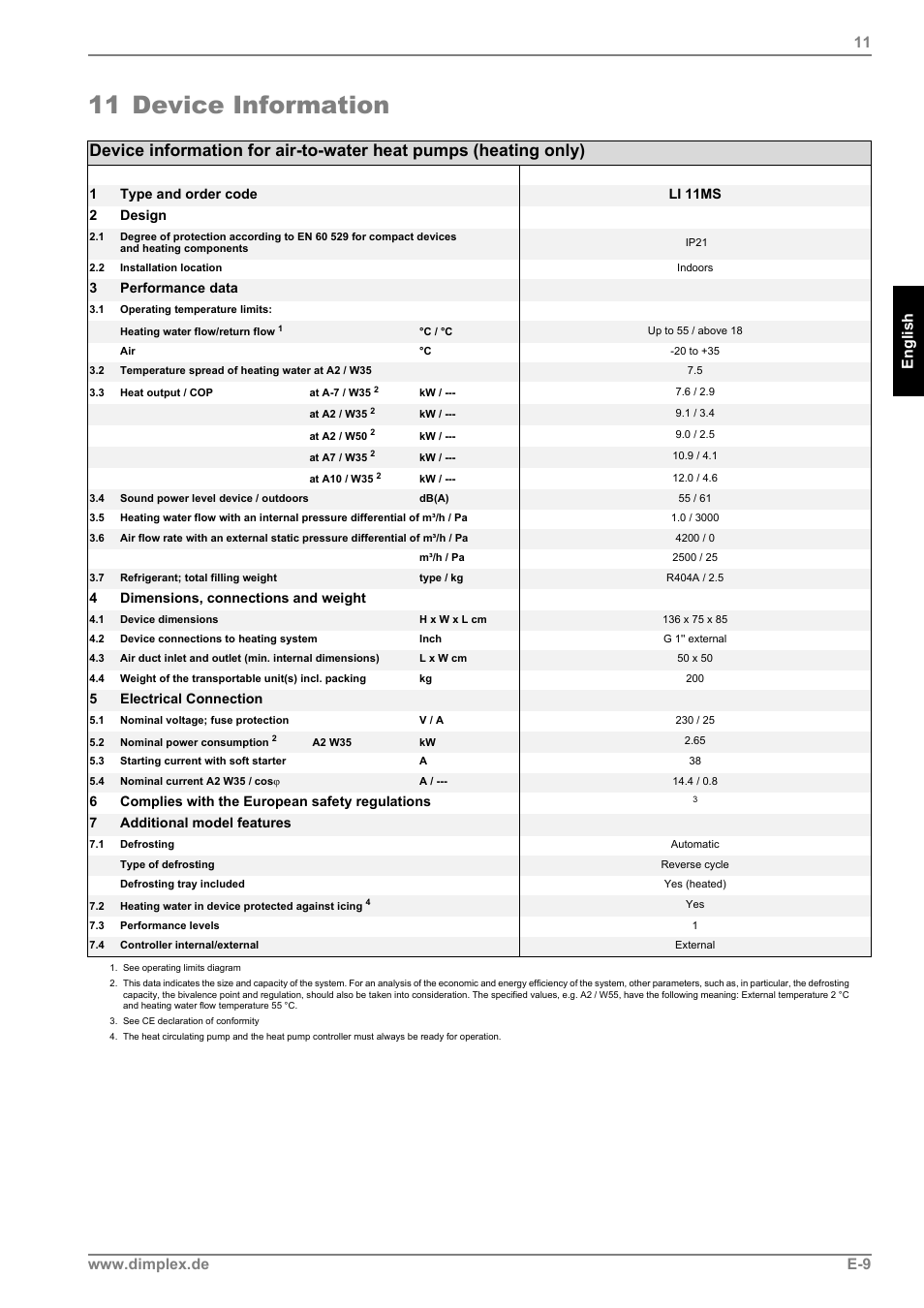 11 device information | Dimplex LI 11MS User Manual | Page 21 / 44