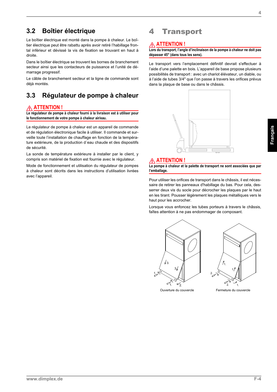 2 boîtier électrique, 3 régulateur de pompe à chaleur, 4 transport | Attention | Dimplex LI 11MS User Manual | Page 25 / 44