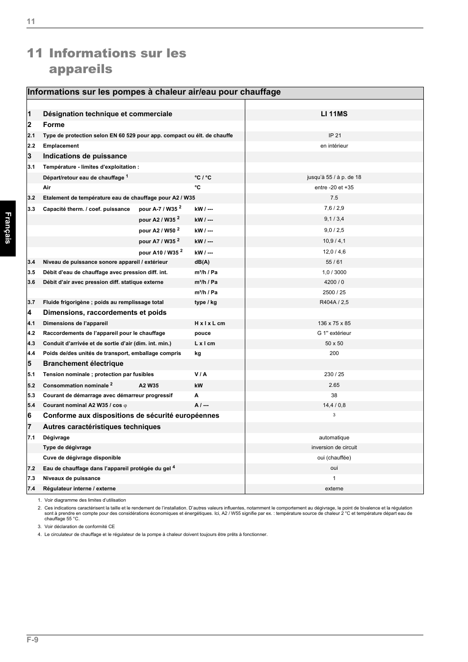 11 informations sur les appareils, F-9 fra n ça is 11 | Dimplex LI 11MS User Manual | Page 30 / 44
