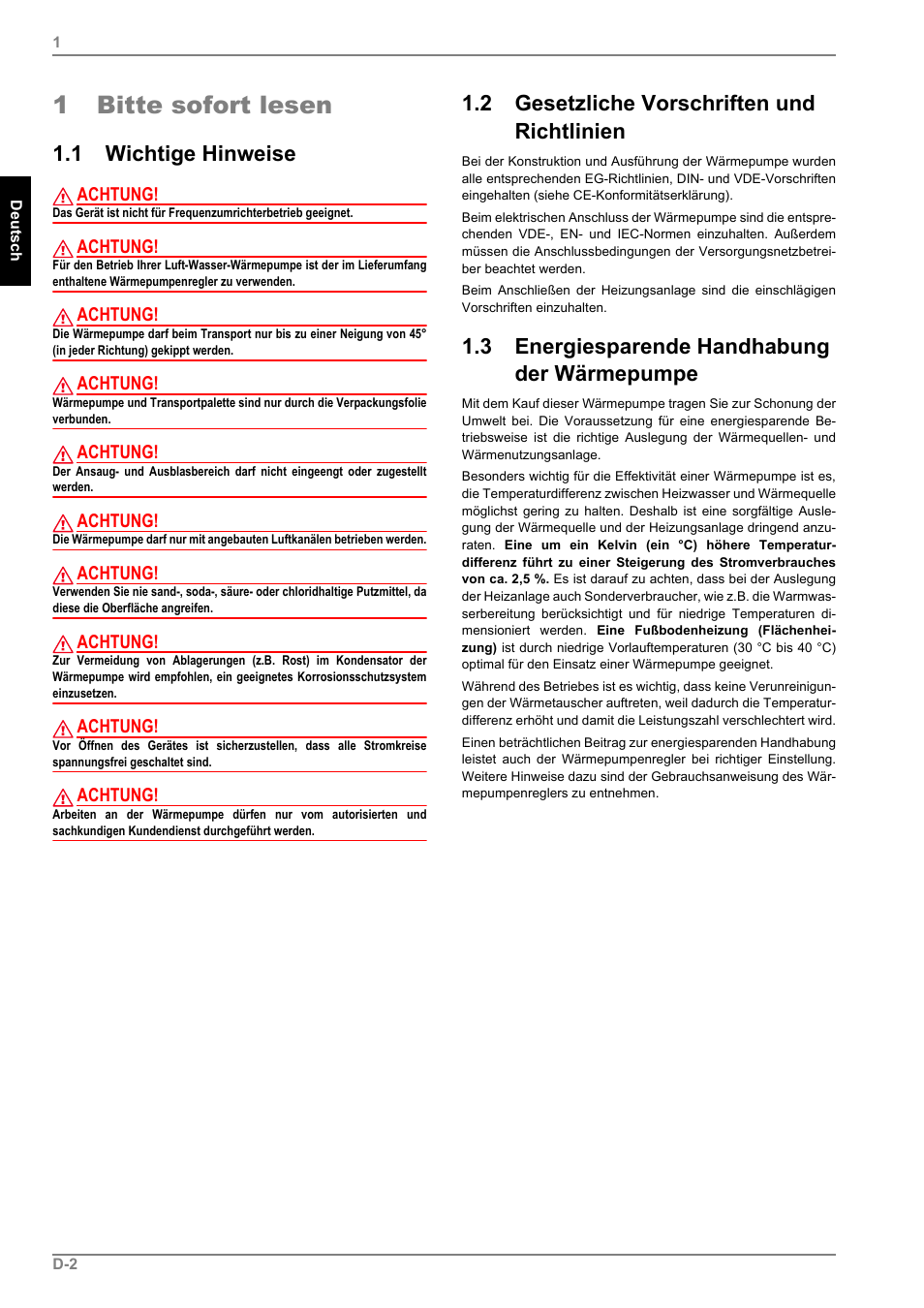 1 bitte sofort lesen, 1 wichtige hinweise, 2 gesetzliche vorschriften und richtlinien | 3 energiesparende handhabung der wärmepumpe | Dimplex LI 11MS User Manual | Page 4 / 44