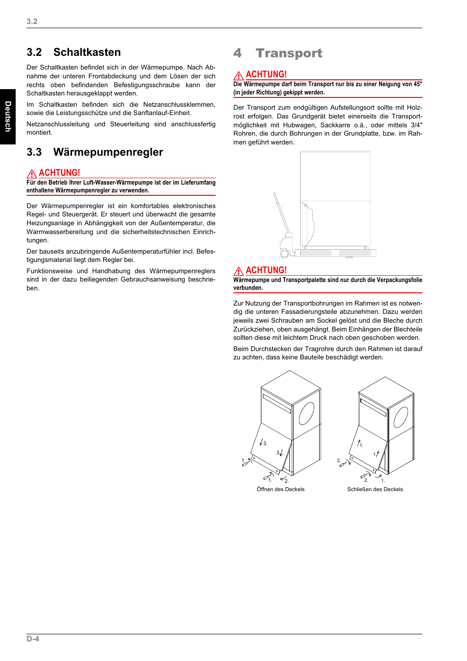 2 schaltkasten, 3 wärmepumpenregler, 4 transport | Achtung | Dimplex LI 11MS User Manual | Page 6 / 44