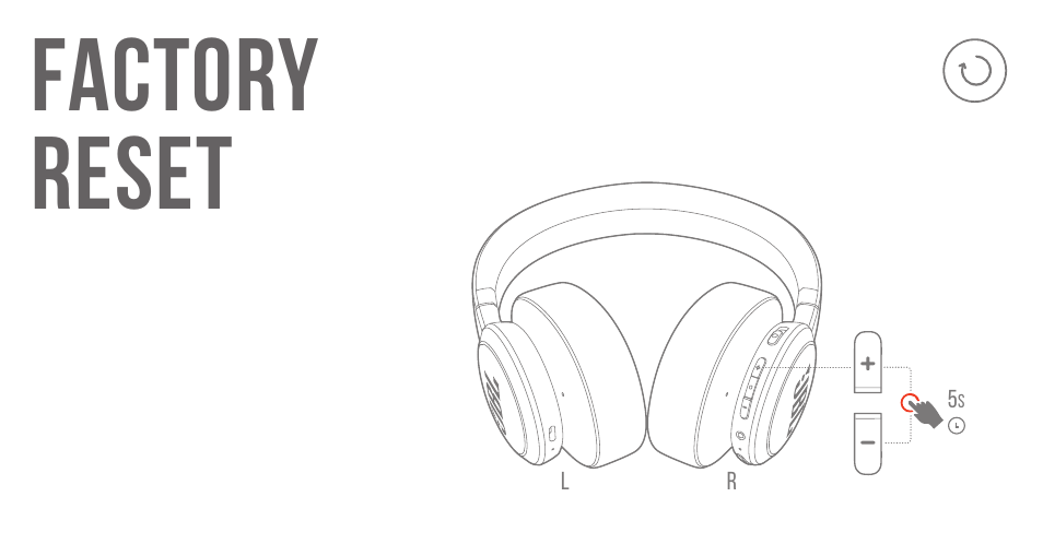 Factory reset | JBL Live 660NC Noise-Canceling Wireless Over-Ear Headphones (Blue) User Manual | Page 13 / 28