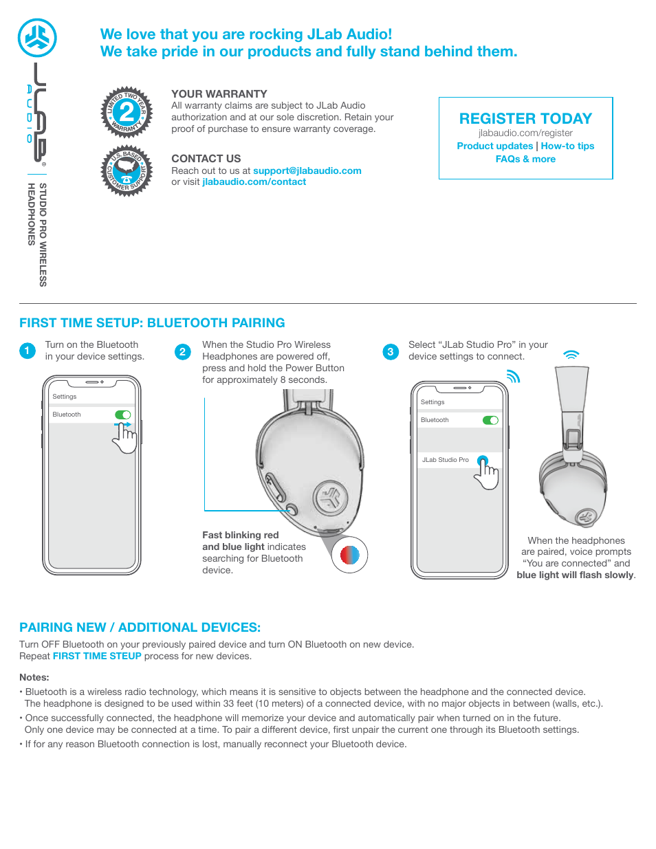 JLab Audio Studio Pro Wireless Over-Ear Headphones User Manual | 2 pages