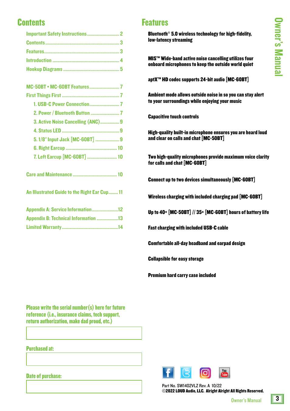 MACKIE MC-60BT Noise-Canceling Wireless Over-Ear Headphones User Manual | Page 3 / 15