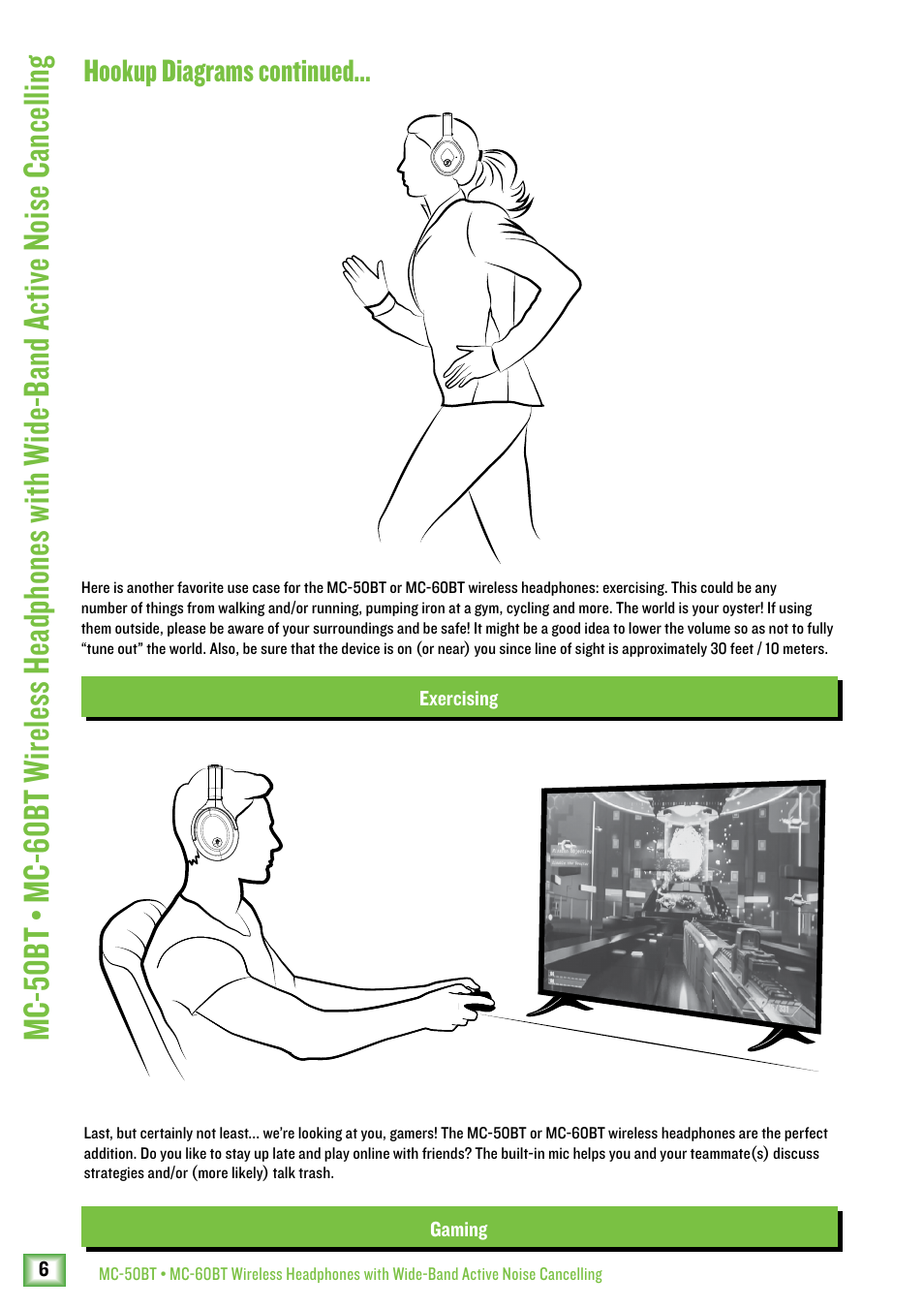 Hookup diagrams continued | MACKIE MC-60BT Noise-Canceling Wireless Over-Ear Headphones User Manual | Page 6 / 15