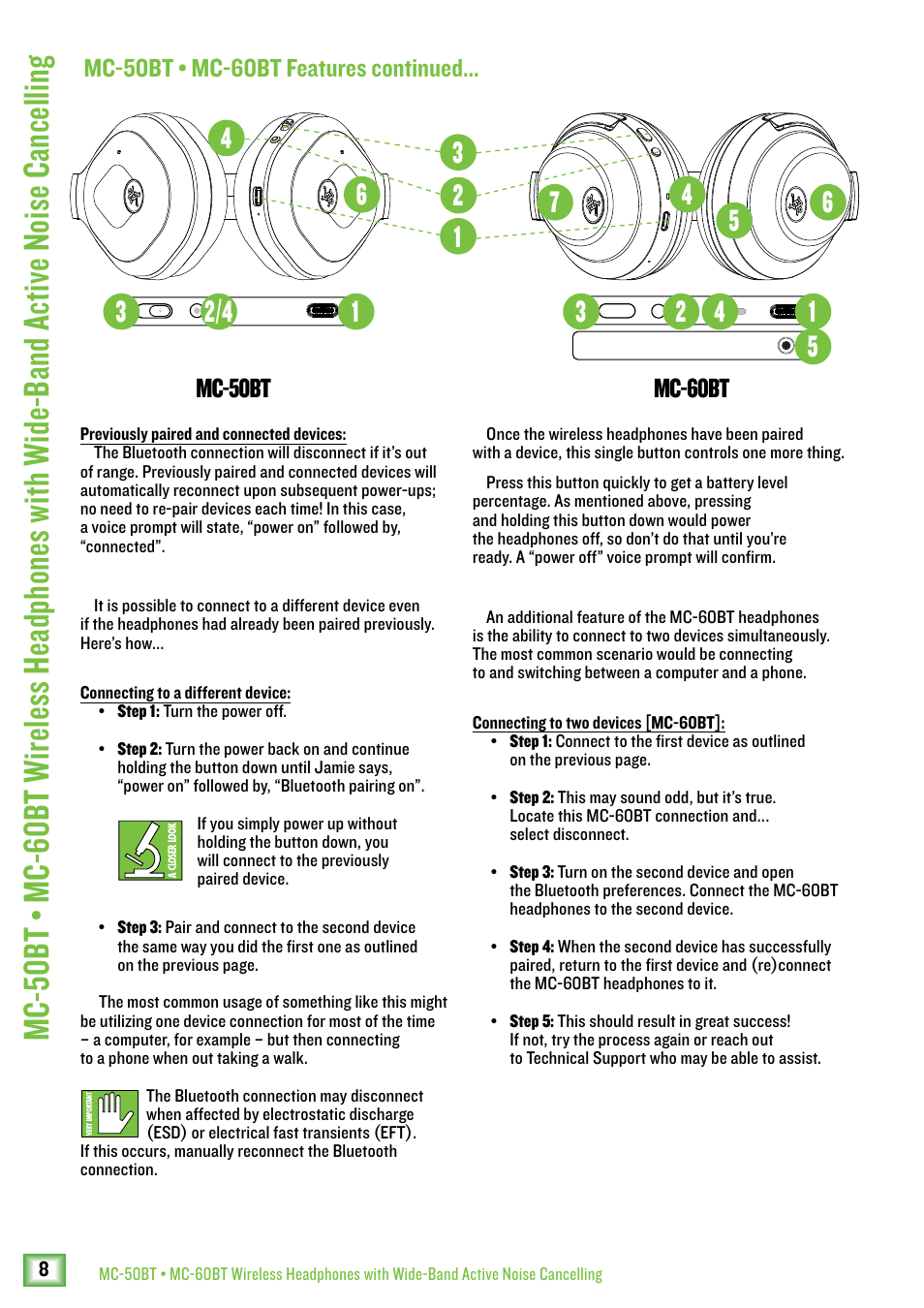 Mc-50bt mc-60bt, Mc-50bt • mc-60bt features continued | MACKIE MC-60BT Noise-Canceling Wireless Over-Ear Headphones User Manual | Page 8 / 15