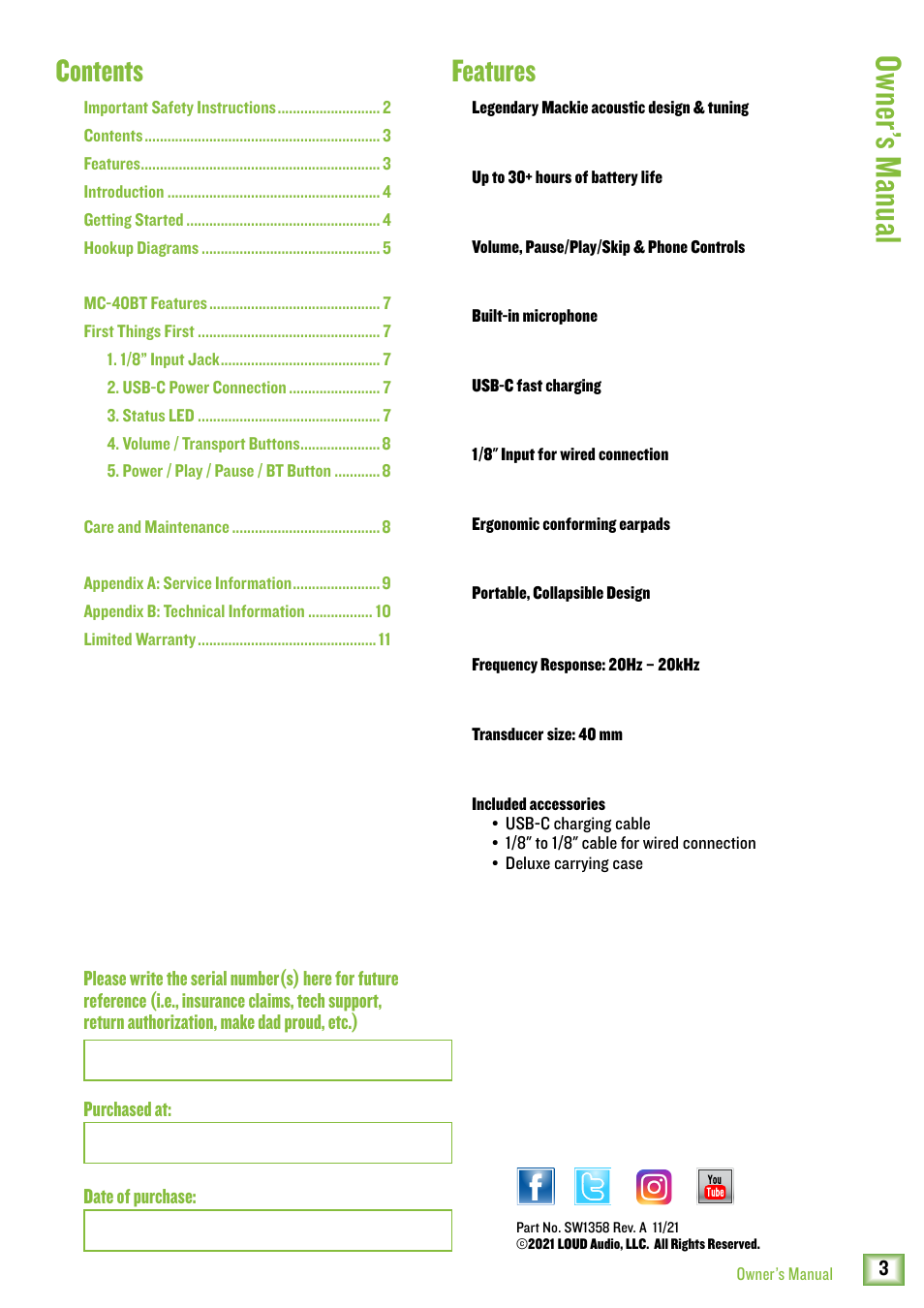 MACKIE MC-40BT Wireless Over-Ear Headphones User Manual | Page 3 / 12