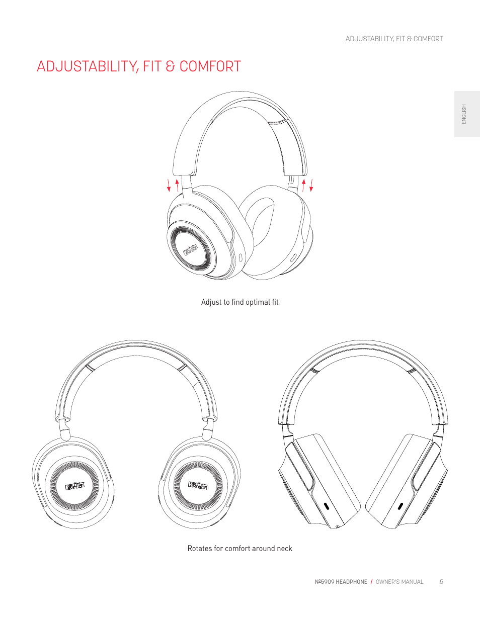 Adjustability, fit & comfort | Mark Levinson No 5909 High-Resolution Wireless Headphones with ANC (Black) User Manual | Page 7 / 20