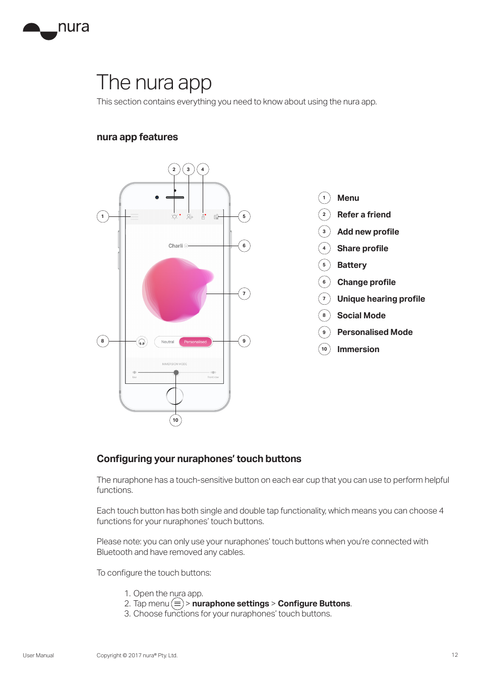 The nura app | Nura Nuraphone Noise-Canceling Wireless In-Ear/Over-Ear Headphones User Manual | Page 12 / 22