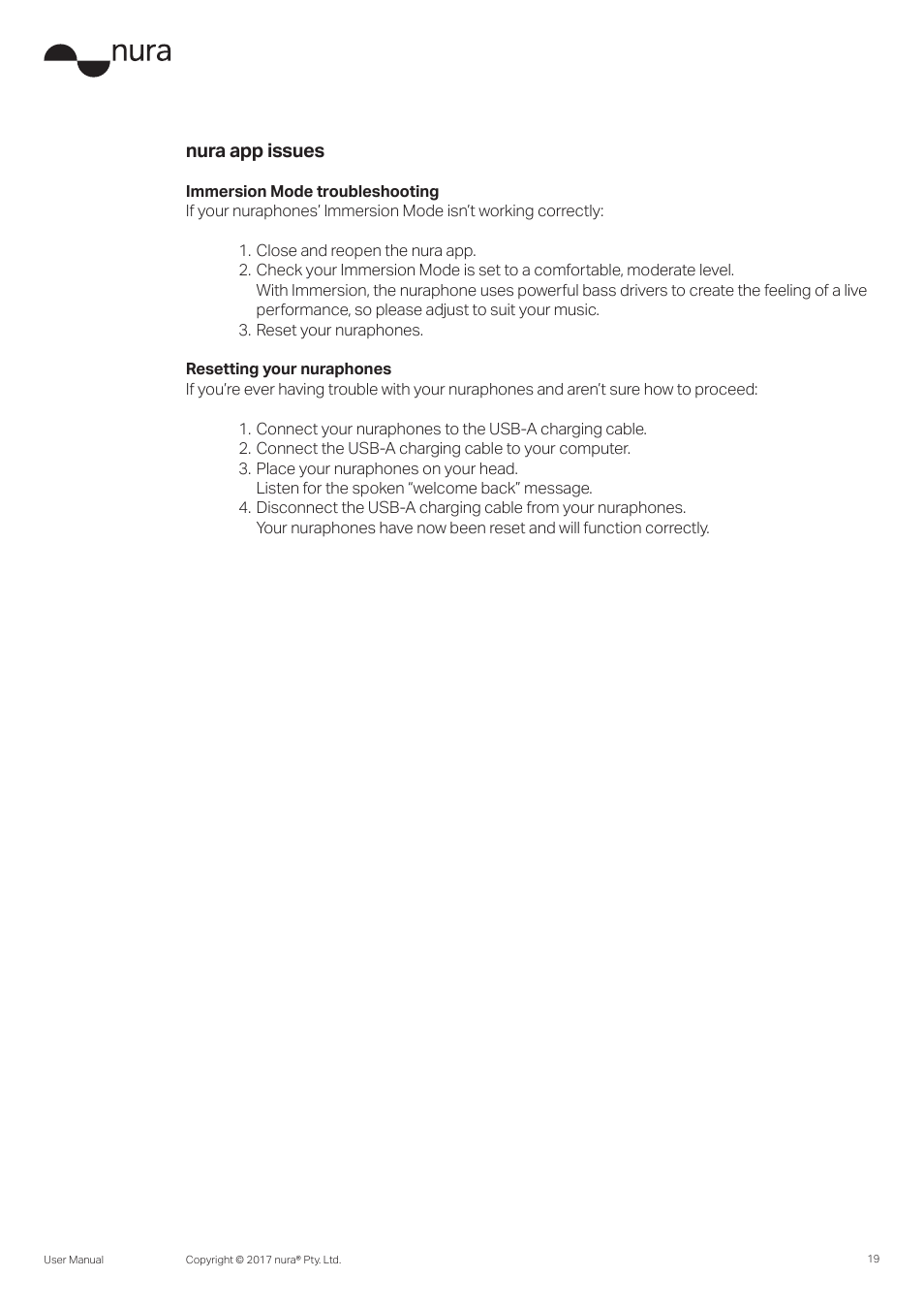 Nura app issues | Nura Nuraphone Noise-Canceling Wireless In-Ear/Over-Ear Headphones User Manual | Page 19 / 22