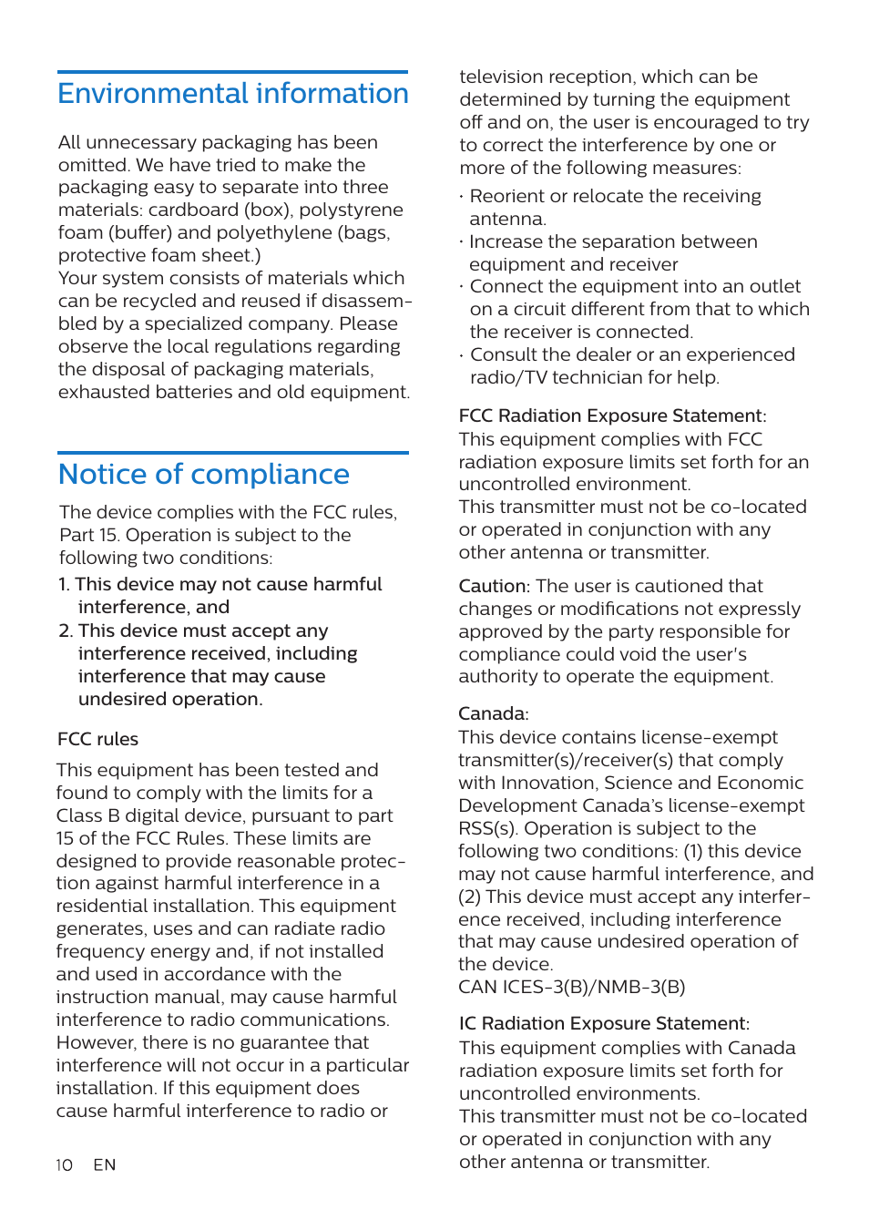 Environmental information notice of compliance | Philips TAH8506 Wireless Noise-Canceling On-Ear Headphones (Black) User Manual | Page 11 / 14