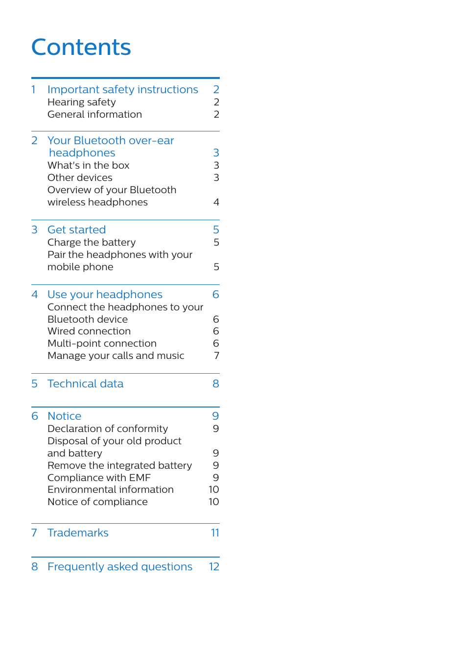 Philips TAH8506 Wireless Noise-Canceling On-Ear Headphones (Black) User Manual | Page 2 / 14