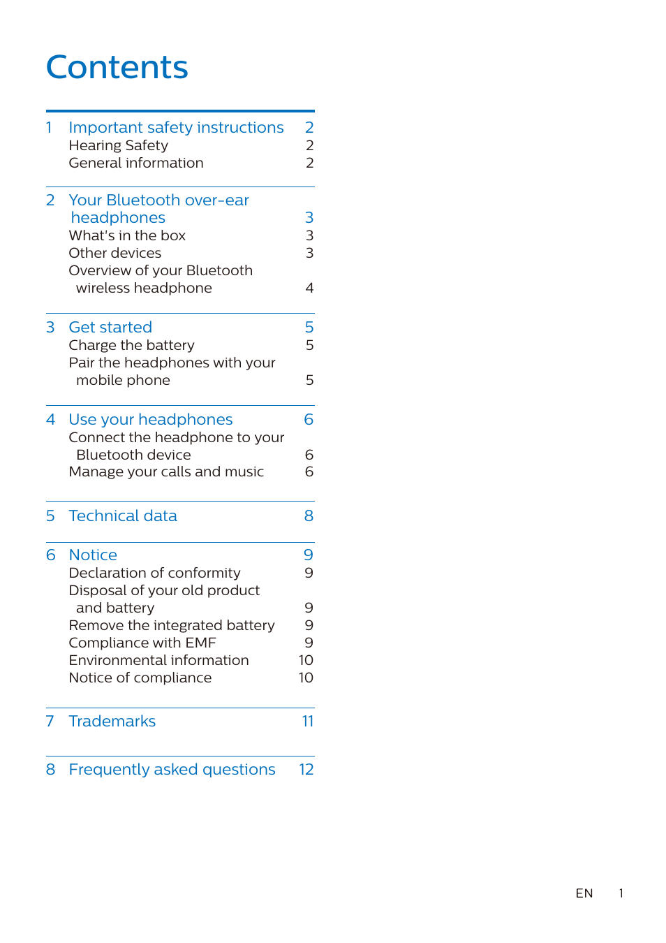 Philips Noise-Canceling Wireless Over-Ear Headphones (Black) User Manual | Page 2 / 14