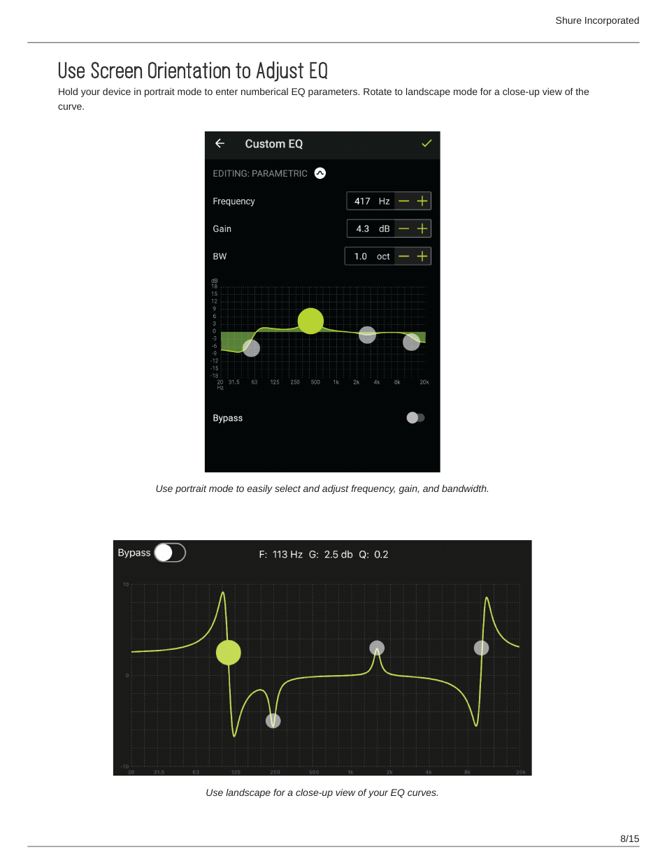 Use screen orientation to adjust eq, Use screen orientation to adjust eq 8 | Shure AONIC 50 Wireless Noise-Canceling Headphones (White) User Manual | Page 8 / 15